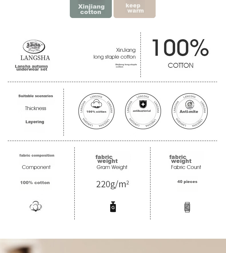 LangSha Autumn Underwear Set for Men, Pure Cotton Antibacterial Thin Style Round Neck Thermal Underwear Set for Young Men, Winter Seaso 2