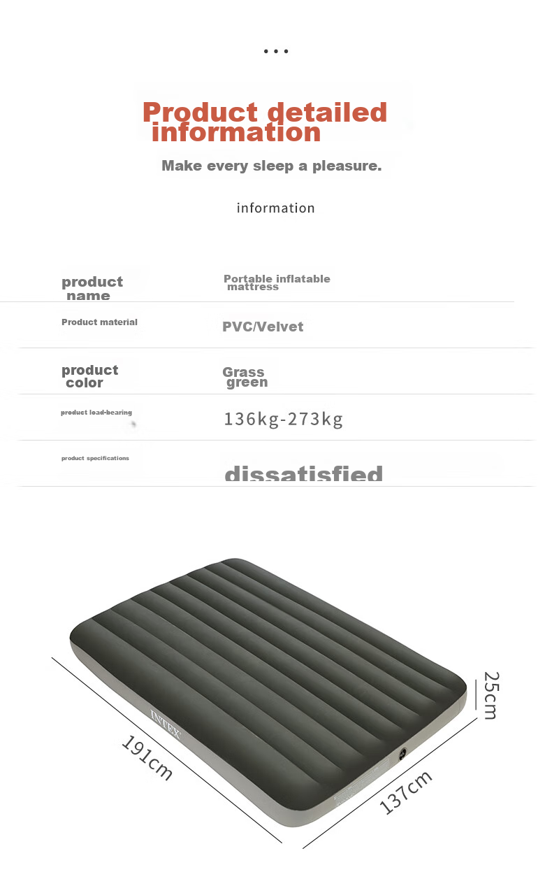 INTEX Inflatable Mattress for Camping, Outdoor Moisture-Proof Mat, Home And Car Use, Nap Lounger Bed Pad with Built-In Dry Battery Pump 64106 9