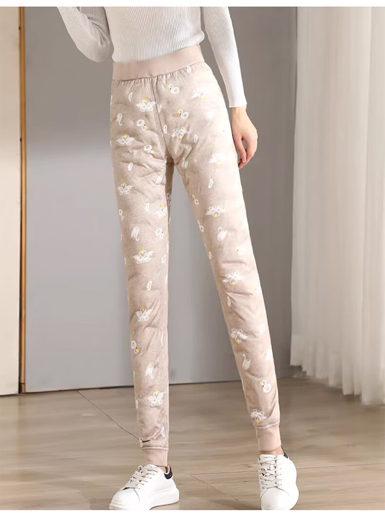 LangSha Women's Inner Down Pants 25 Autumn Winter New Thickened Fleece Lined White Duck Down Warm Cotton Pants Northeast School Uniform Essential 12