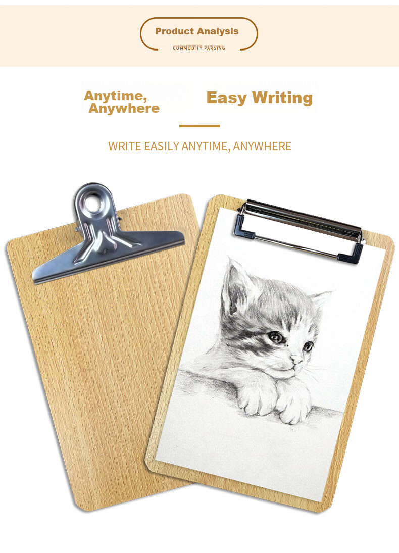 Bailiwen H805 Wooden Clipboard A4 File Folder, Wall-Mountable Document Holder, Restaurant Menu Holder, Drawing Board, Exam Paper Holder, Student Writing Pad, Storage Folder 3