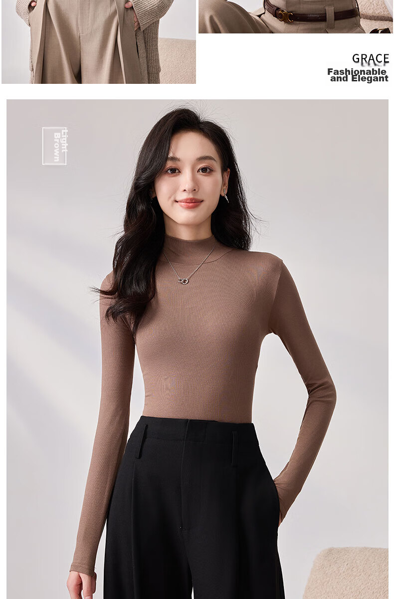 LangSha Spring And Autumn Modal Solid Color Semi-Turtleneck Base Layer Top for Women, Slim Fit Thin Inner Wear Long Sleeve Slimming Stylish Blouse 19