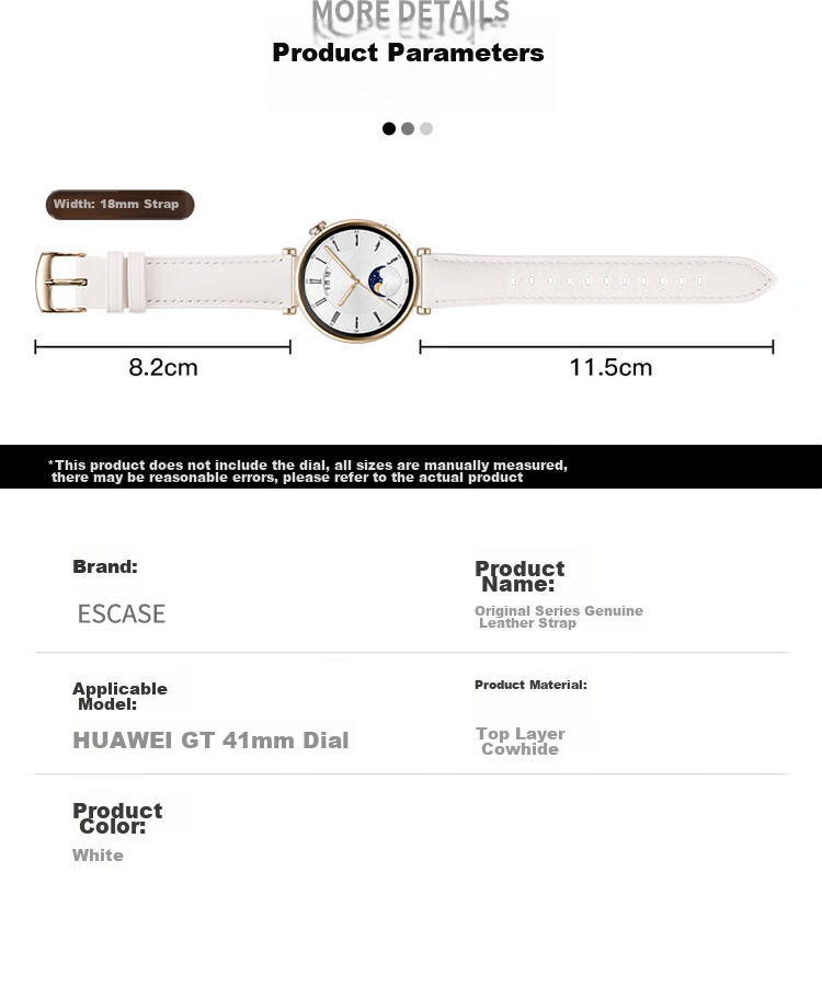 ESCASE Leather Watch Strap Compatible with Huawei Watch GT7/GT6/5Pro/5/4/Watch5, OPPO X3/X2mini Fashion Anti-Dirt 18MM [Beige] 10
