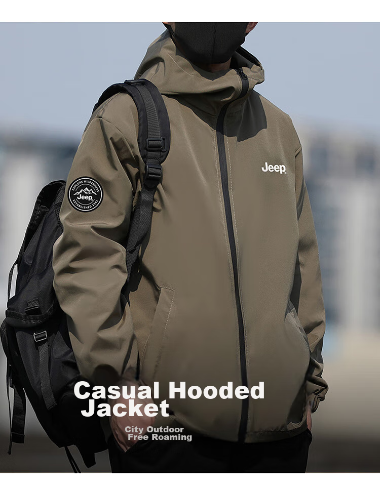 JEEP Men's Hooded Jacket for Spring And Autumn, Loose-Fitting Trendy Casual Clothing, Army Green, 3XL 2