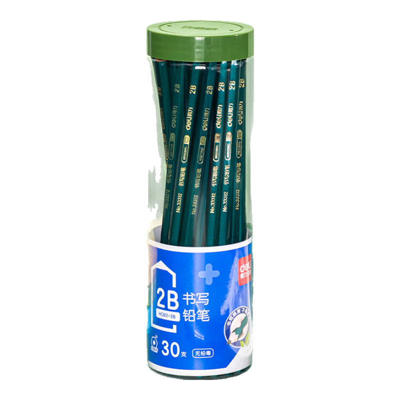 Deli 30 Pcs 2B Green Hexagonal Lead Pencils for Students' Exams, Drawing, Doodling, Break-Resistant Writing Pencils HC801-2B School Supplies