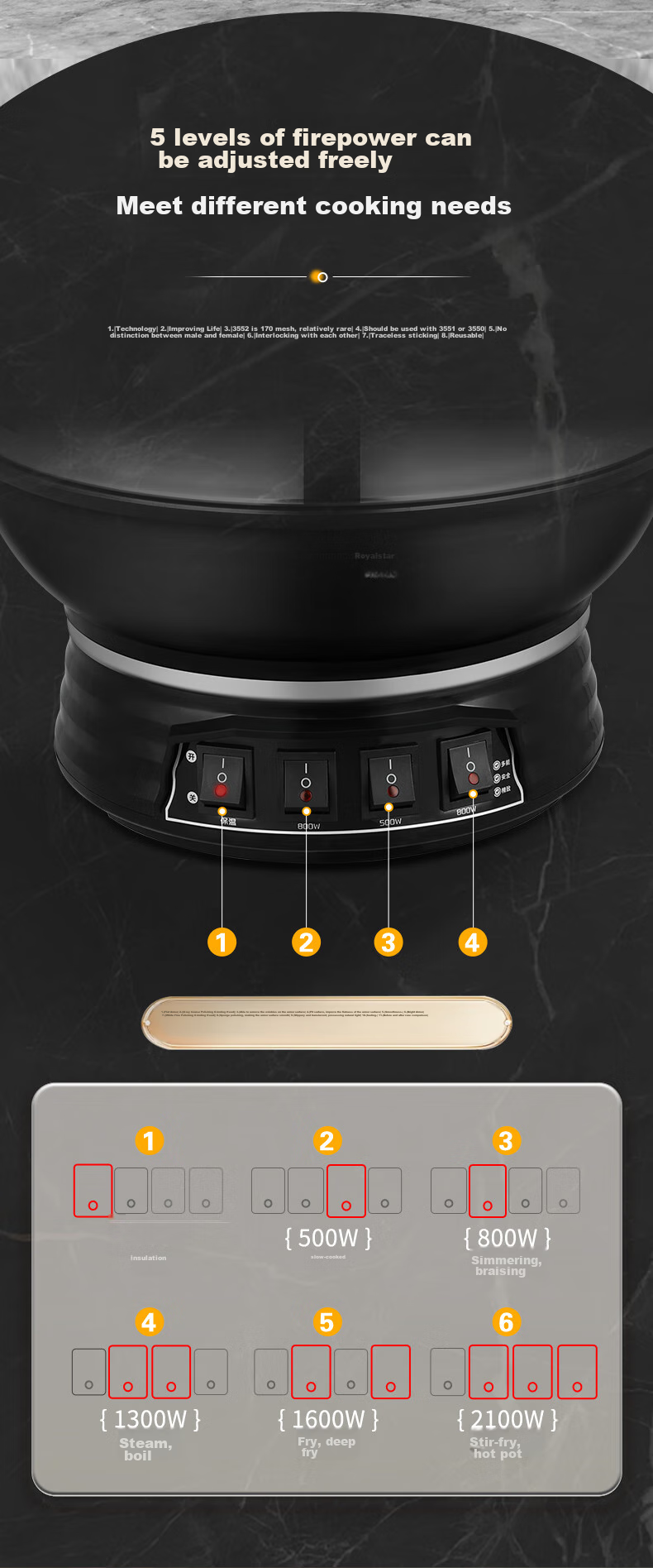 Royalstar Electric Wok, Steamer Pot, Cooking Pot, Shandong Pot, Household Cast Iron Stew And Steam Cooker, Non-Stick Pan, Multi-Functional Steamer for Buns, RDQJ3-34 Single Steamer Appliance 10