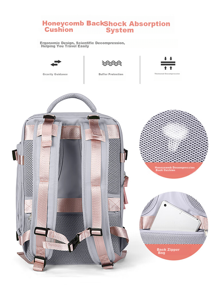 Landcase Backpack for Women, Large Capacity Short Trip Travel Bag, Business Laptop Bag, Lightweight Luggage Bag for Travel, 1638 Light Purple 7