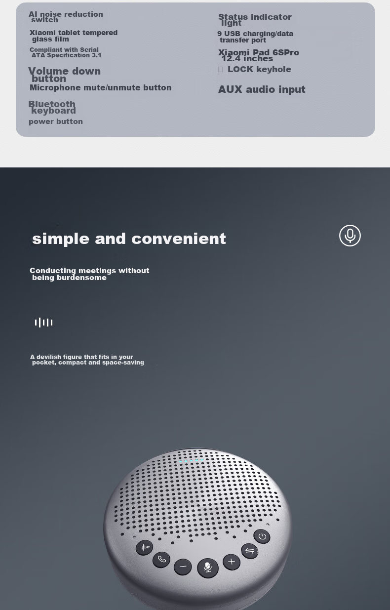 Deli Conference Microphone, Plug-And USB Connection AI Smart Noise Reduction Desktop Microphone, 5-Meter Pickup Range, Small Portable Video Conference Omnidirectional Microphone MN108 13