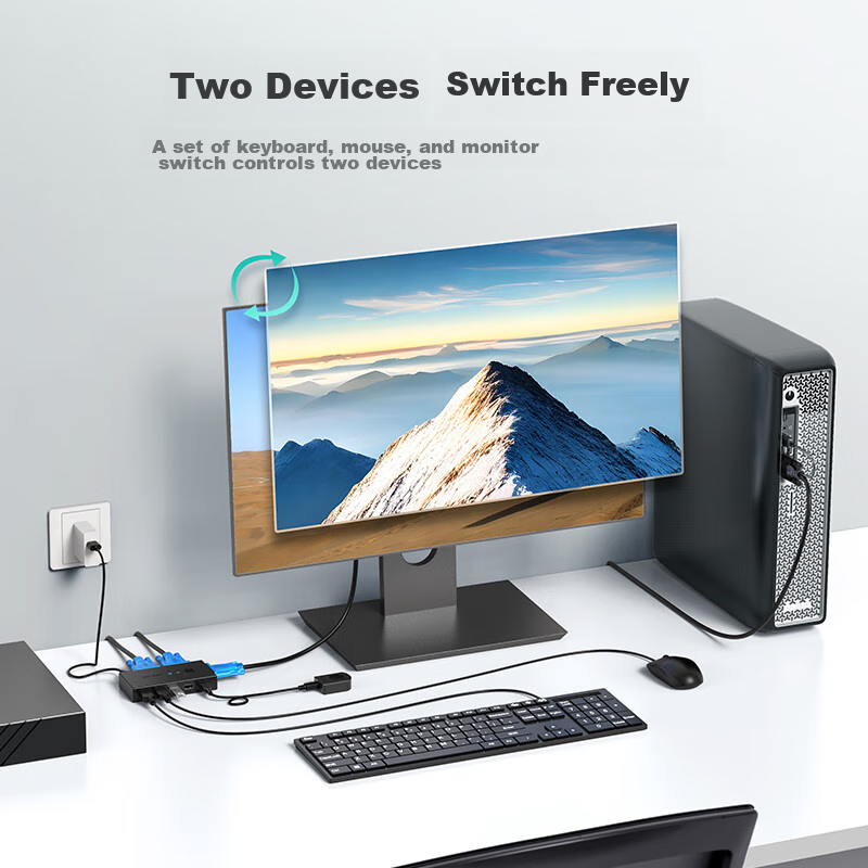 KVM-переключатель MT-viki MT-KV2, 2 порта VGA, USB, для совместного использования монитора, клавиатуры и мыши