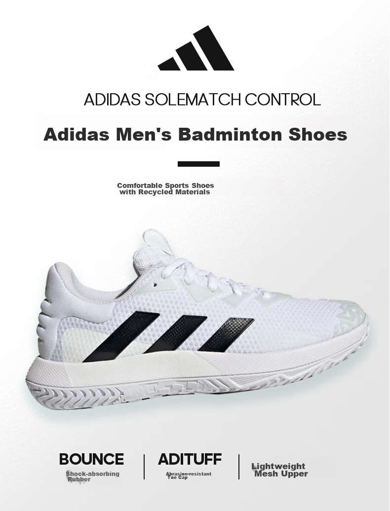 Adidas Tennis Shoes for Men, Professional Sports Shoes, Breathable And Wear-Resistant Men's Shoes, Peak Tennis Shoes ID1496, White, Size 43 1