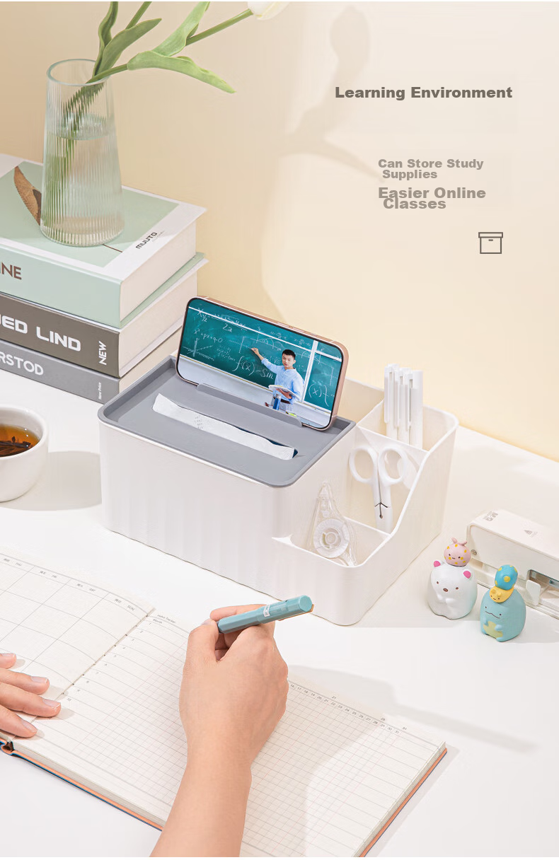 Jindeli Desktop Pen Holder Storage Box, Multifunctional Tissue Box, Stylish Luxury Drawer, Office Desk Stationery, Dormitory Office Supplies Organizer, Large Capacity Blue SN143 11