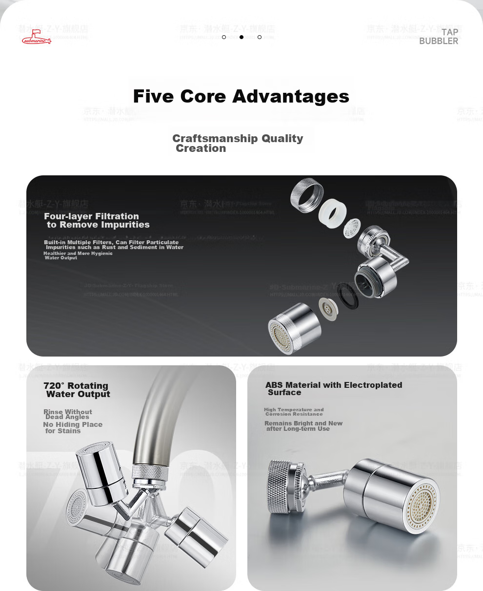 Submarine QP-16 Mechanical Arm Faucet Aerator with Universal Rotation, Dual Water Outlet Modes, Built-in Removable Filter Core 2