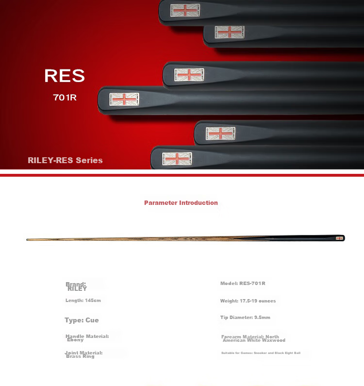RILEY RBW-701 Pool Cue, Snooker Small Tip, Black 8 Ball, Billiard Cue, Full Length, 9.5mm 2