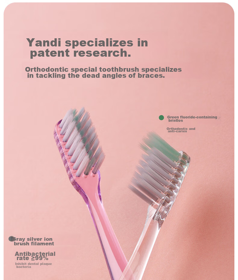 YANDY Orthodontic Toothbrush U-Shaped 3-Pack, Interdental Brush, for Teenagers with Braces, Soft Bristles, Small Head, Portable 3