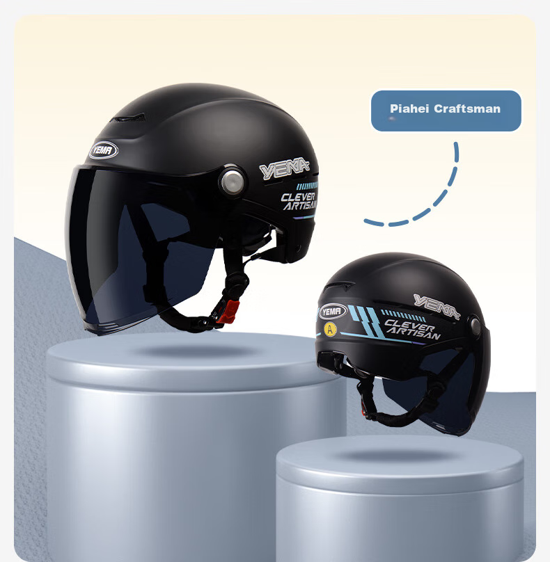 YEMA 3c Certified New National Standard Class A 365S Electric Scooter Helmet, Summer Half-Helmet for Men And Women, Large Size for Big Head Circumference, Motorcycle Safety Helmet, Khaki with Transparent Long Visor 20