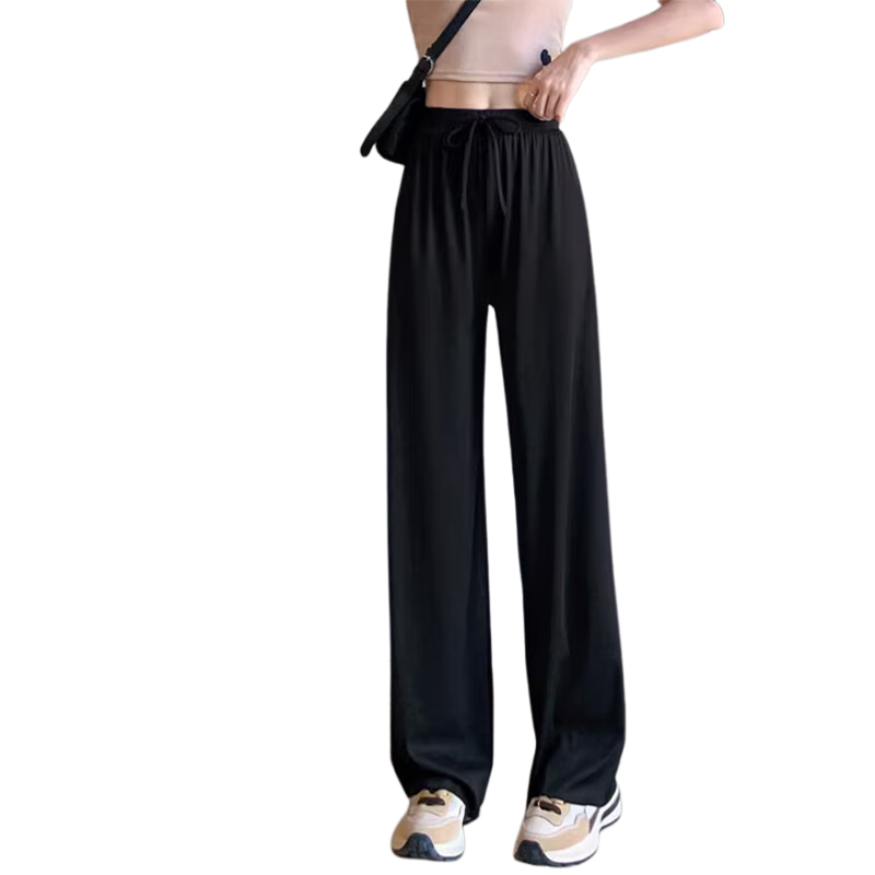 LangSha Ice Silk Wide-Leg Pants for Women, Spring And Autumn Thin Style, Sun Protection, Straight High-Waist, Draping Loose Casual Loungewear Pants, Cool Pants