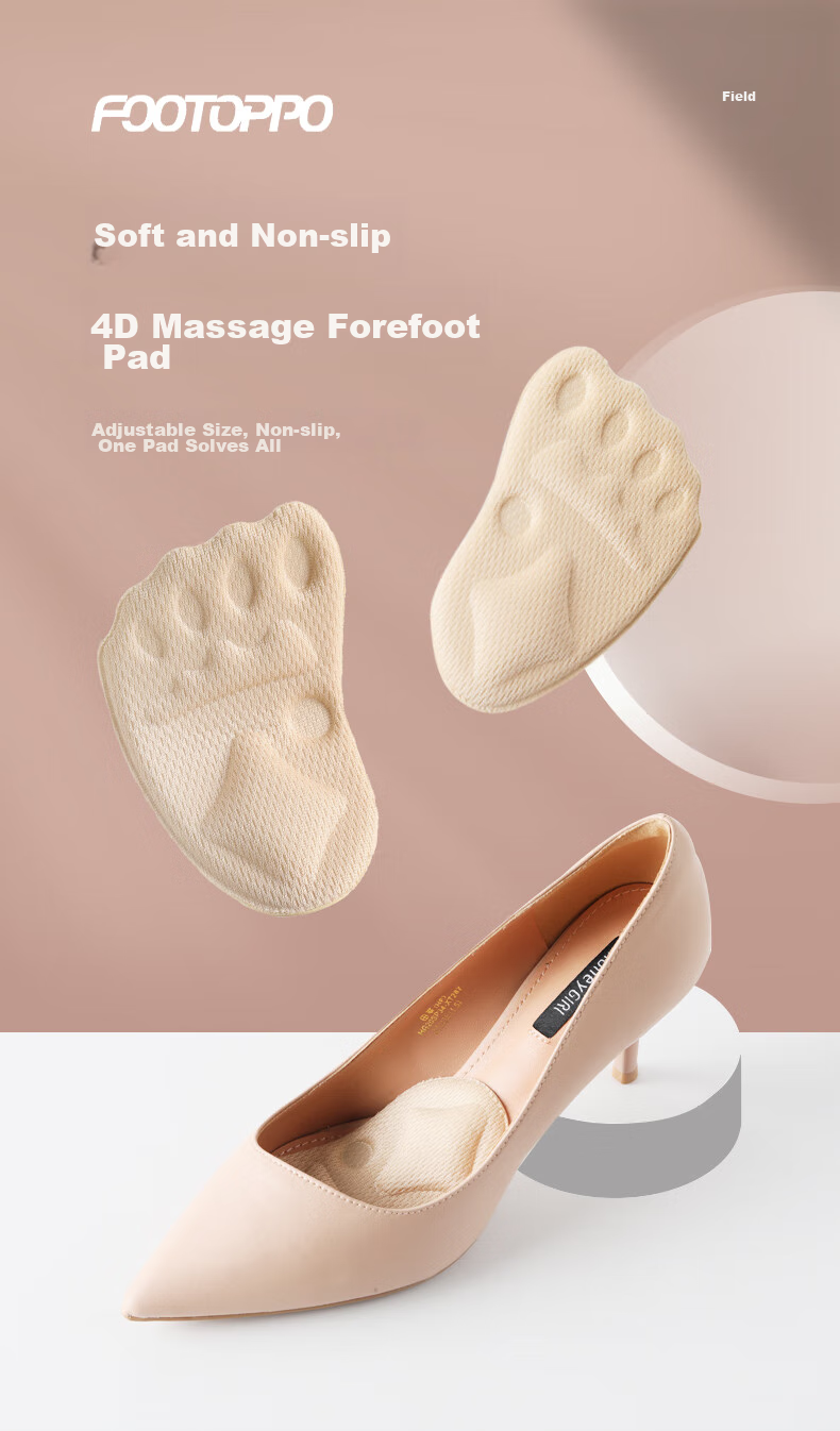FOOTOPPO Sponge Foam Foot Pads, Palm Pads, Half Size Women's High Heels, Insoles for Toe Side, Anti-Pain, Non-Slip, Shock-Absorbing Shoe Inserts for Wome 1
