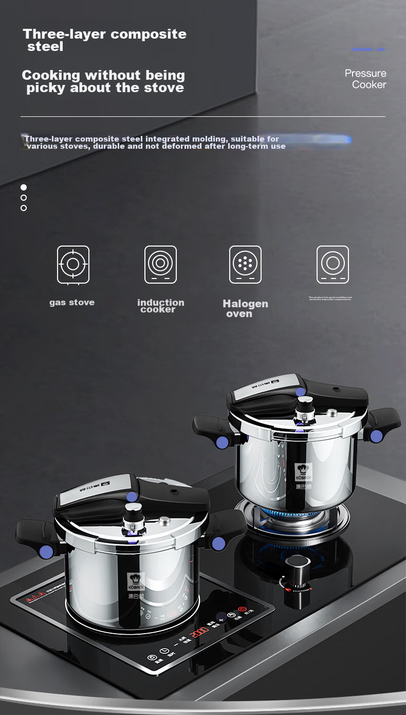 KOBACH Pressure Cooker, 304 Stainless Steel, Household Use, Explosion-Proof, Can Stand on Its Lid, Compatible with Induction And Gas Stoves, 5.5L Capacity 9