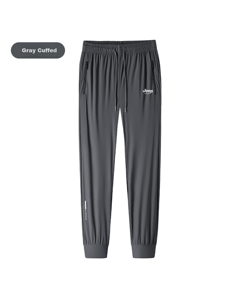 JEEP SPIRIT Casual Pants, Summer Ice Silk Quick-Dry Outdoor Versatile Sports Breathable Loose-Fitting Trousers, Gray Straight Leg, 2XL 12