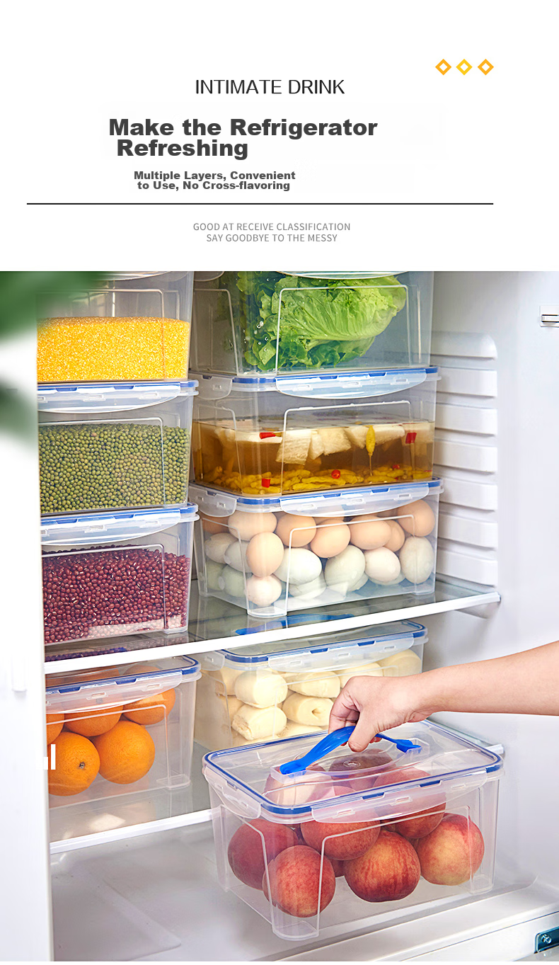 JEKO&JEKO Refrigerator Storage Box, Food-Grade Kitchen Sealed Container, Egg Storage Box, Airtight Storage Box, 5L Capacity, Set of 4 6