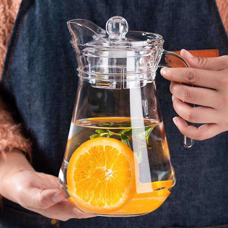 QINGPINGGUO Household Glass Cold Water Pitcher, Beverage Jug, Tea Pitcher, Glass Teapot, 1.3L Capacity, with Randomly Shipped Lid