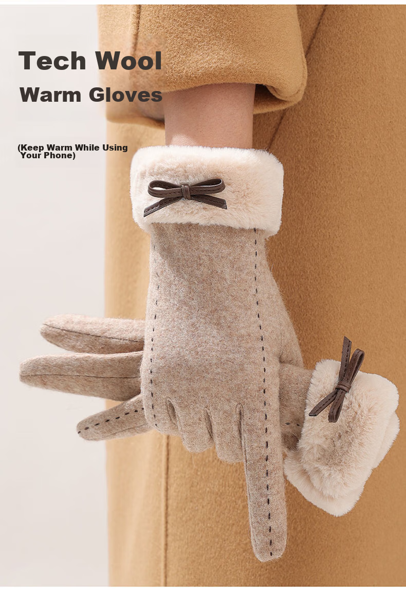 Hengyuanxiang Women's Warm Gloves, Winter Outdoor Wool-Lined Thickened Anti-Freeze Gloves, Birthday Gift for Girlfriend Or Wife 2