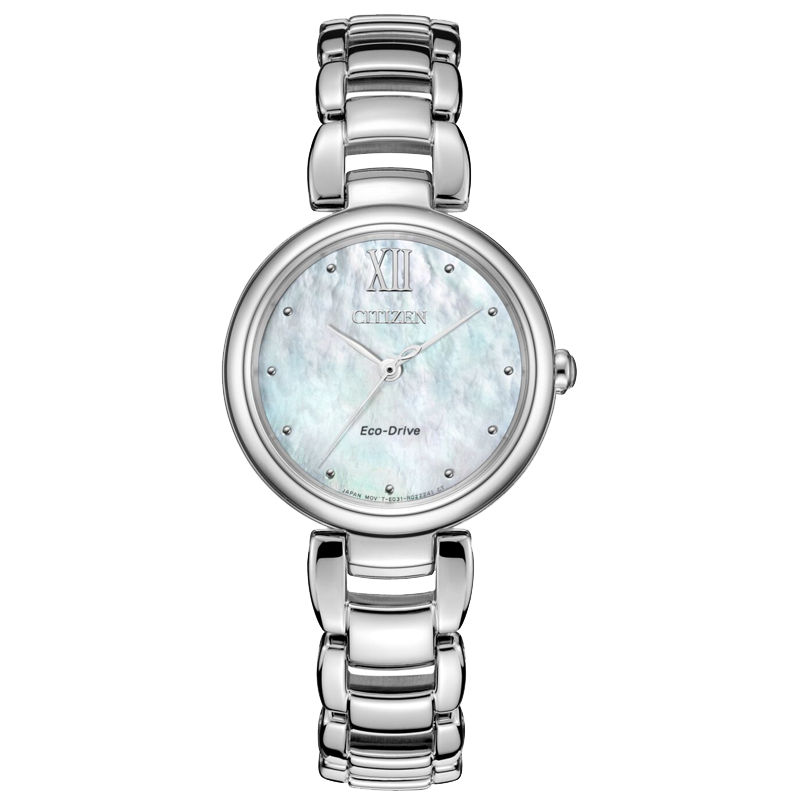 CITIZEN Watch for Women, Japanese-Korean L Series, Eco-Drive, Mother-Of Dial, Steel Band, Fashion Gift for Girlfriend, EM0530-81D