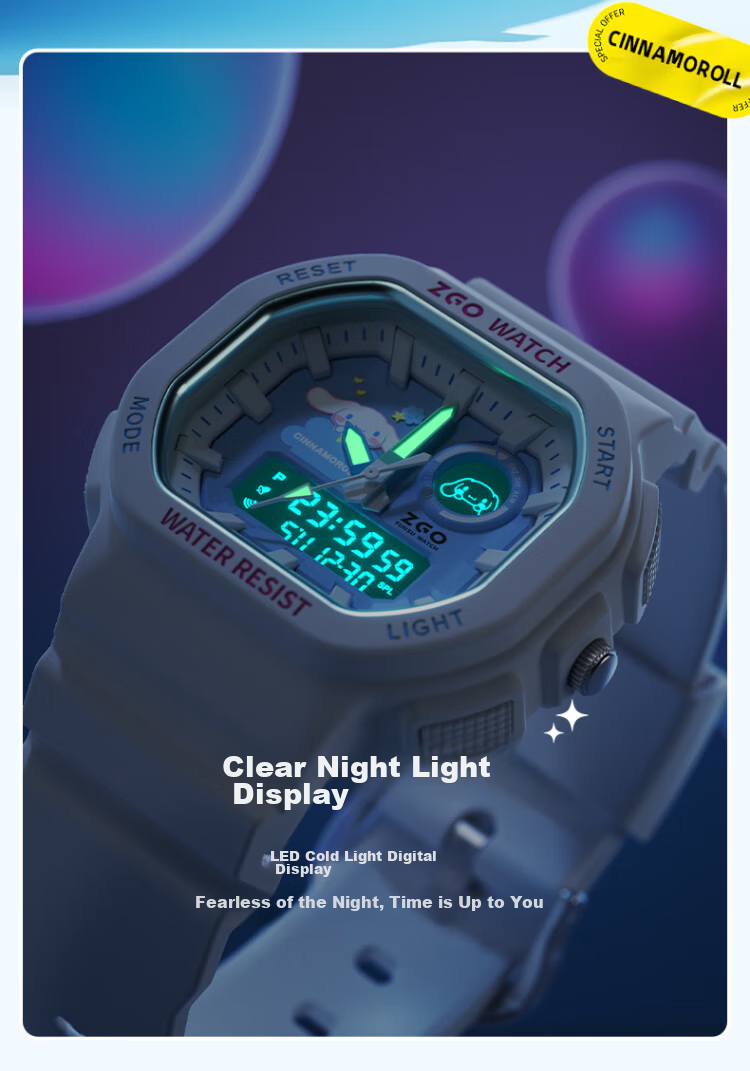 ZGO x Sanrio Student Watch for Girls, Electronic Sports Wristwatch for Middle and High School Students, High-Value Design, 810 Pudding Dog 8