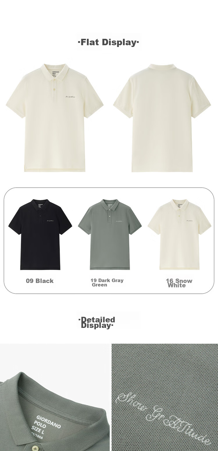 Giordano Comfortable Antibacterial Polo Shirt for Men, High-Tech Ice Oxygen Cooling Embroidered Collar Short-Sleeve Top 01014381 15