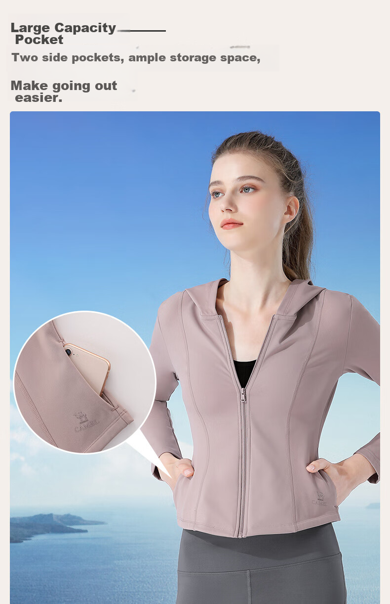 CAMEL Quick-Dry Sun Protection Jacket for Women, Original Yarn Ice-Feel Outdoor Sports Hoodie, Slim-Fit New Summer Top Coat 10