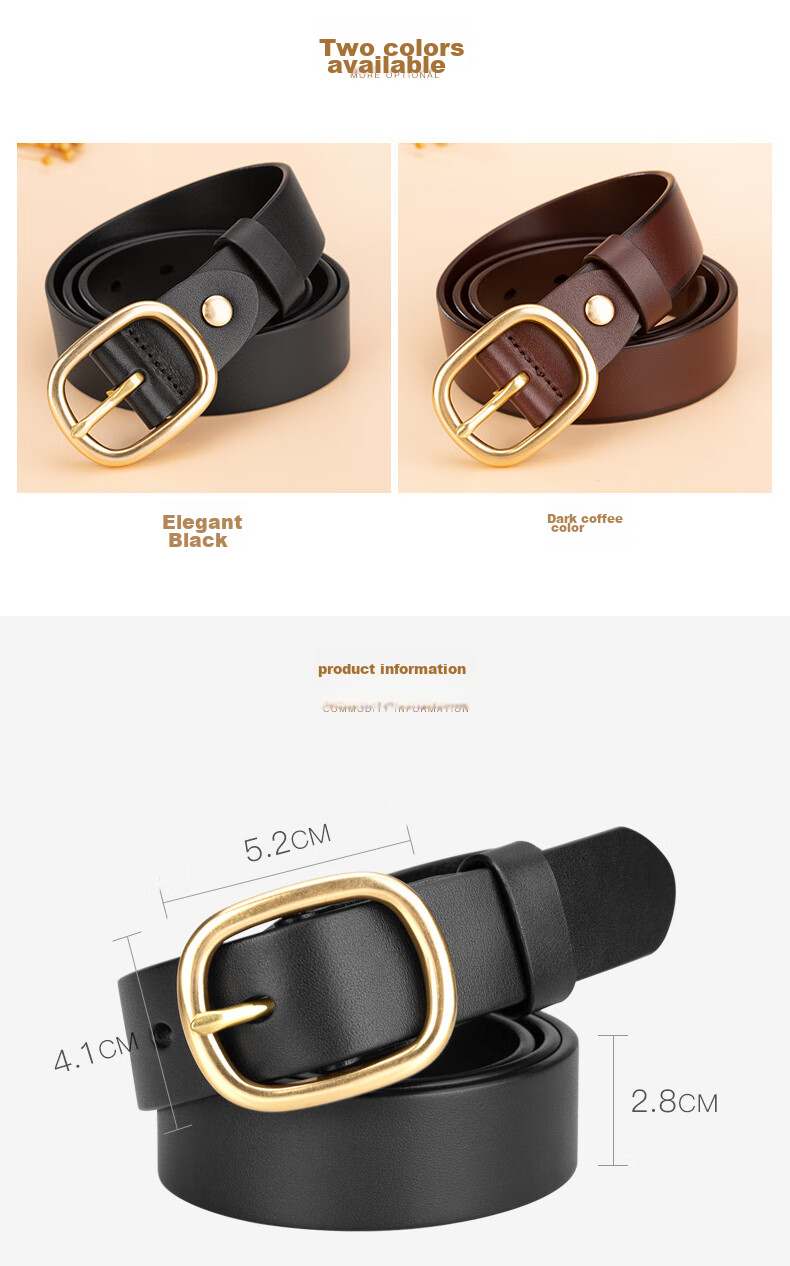 Cattlesboss Women's Leather Belt, Simple Casual Denim Versatile Trouser Belt, Fashionable 5323, Dark Brown, 105cm 4
