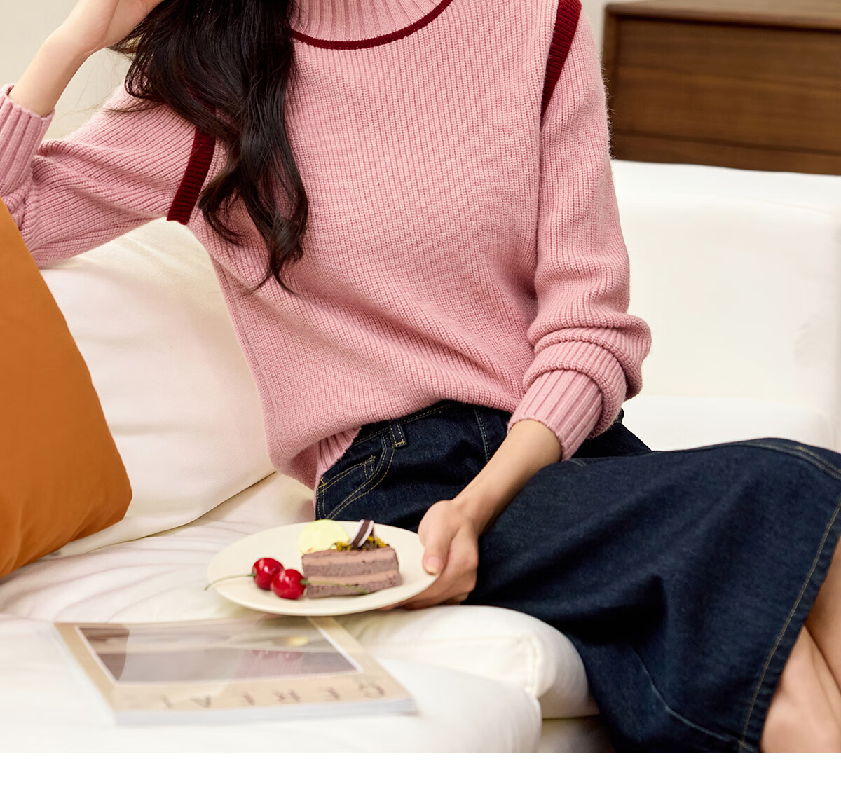 PinCai Women's Knitted Sweater Soft Pink Thick Pullover Half Turtleneck Knit Top P144Z9004 24
