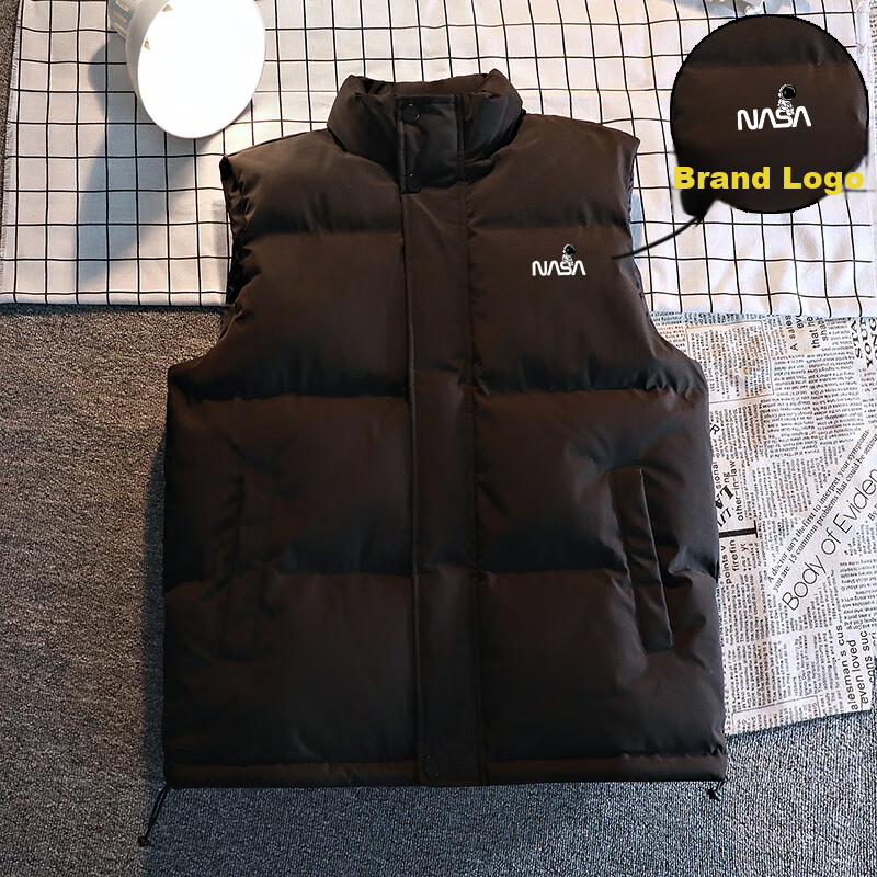 NASA MARVEL Cotton Vest Autumn And Winter Men's Cotton Jacket Sleeveless Thickened Warm Half-Sleeve Top Stand-Collar Couple Style, Black, 2XL 4
