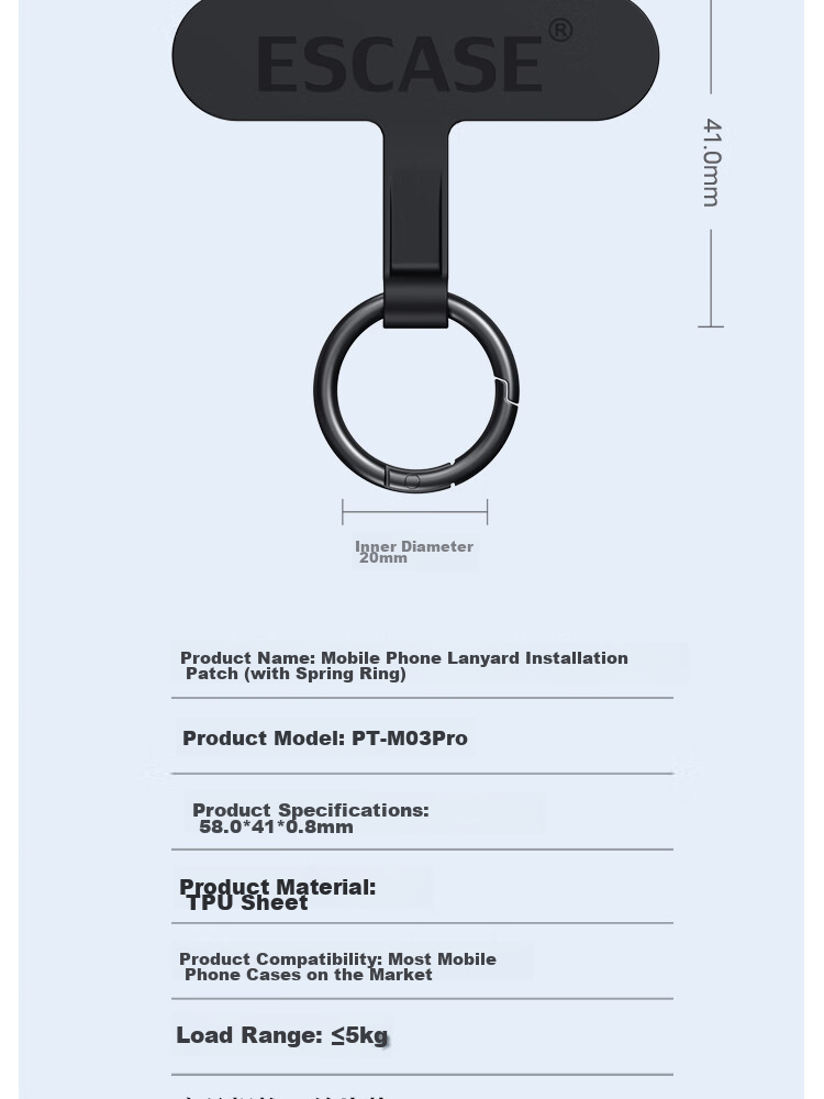 ESCASE Phone Lanyard Clip, Fixed Card Holder, Phone Case Clip, TPU Patch, Chain Connector Pad, Hanging Ring, Anti-Loss Device, PT-M03Pro Pink 10