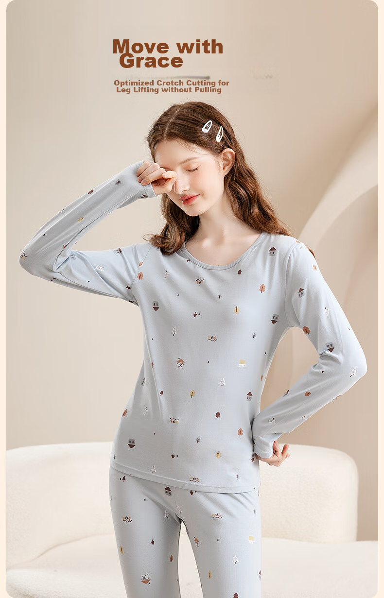 Fenteng Women's Autumn And Winter Thermal Underwear Set, Slim-Fit Base Layer for Middle And High School Students, Warm Inner Wear, New Style 8
