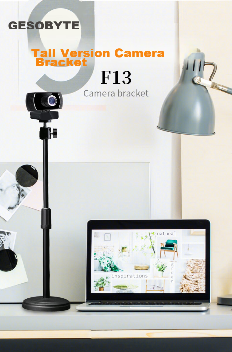 GESOBYTE F13 Computer Webcam Stand Desktop Mount with 1/4 Standard 6MM Universal Screws, Multi-Angle Rotating Pan-Tilt Head, Adjustable for Horizontal And Vertical Screens, Video Phone Stand 1