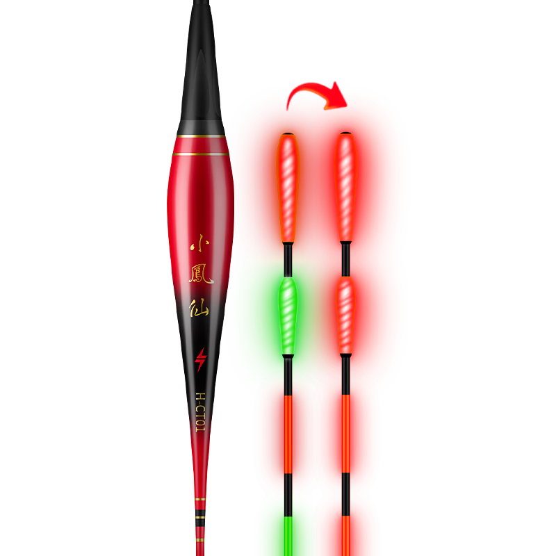 Xiaofengxian Luminous Fishing Float with Bite Indicator, Color-Changing Hammer Head Tail, Night Fishing Float, Sensitive Electronic Float, Grass Carp Float, Eye-Catching Float for Nearsighted Anglers
