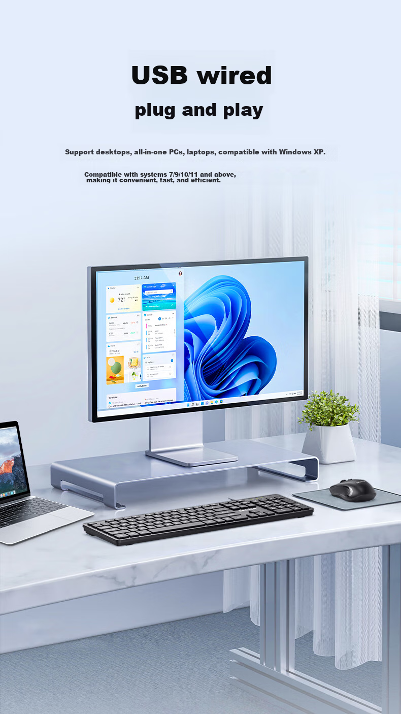 Lenovo Invests in Brand Yinengzhe Wired Keyboard And Mouse Set with Mouse Pad, Full-Size Splash-Resistant, Business Office Desktop/Little New Compatible Black KM301 9