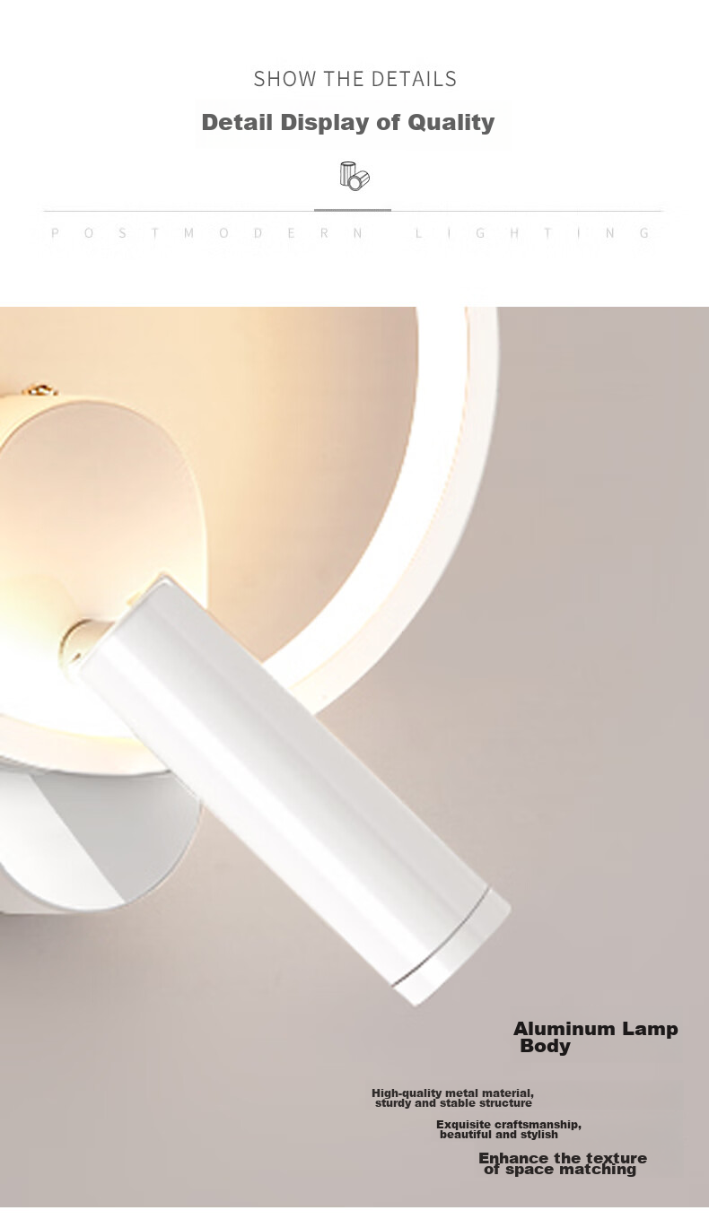 Dengling Wall Lamp, Full Spectrum Eye Protection LED, Bedroom Bedside Reading Light, Rotating with Spotlight, Modern Minimalist Lighting Fixture 16