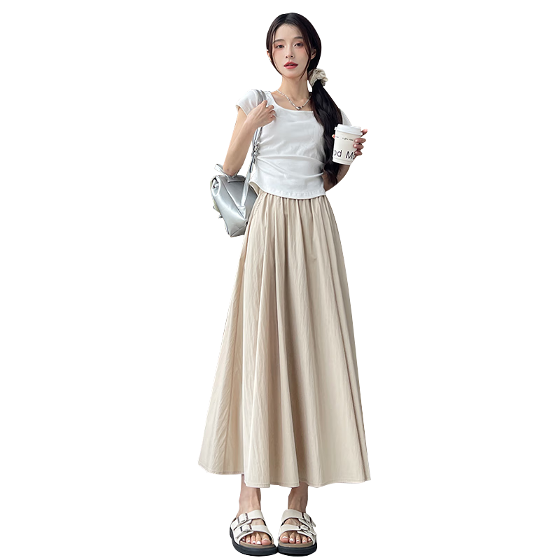 LangSha Women's Midi Skirt, High-Waisted A-Line Summer Dress, Loose Comfortable Breathable Textured Versatile Skirt