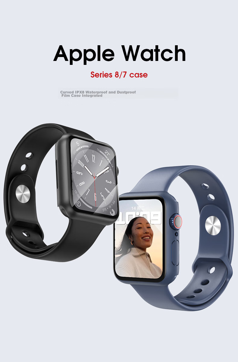 CangHua [Waterproof Anti-Fog] Integrated Protective Case Film for Apple Watch S9/S8/S7, Tempered Glass Screen Protector, Full Coverage Protective Case for Apple Watch, 45mm Black 2