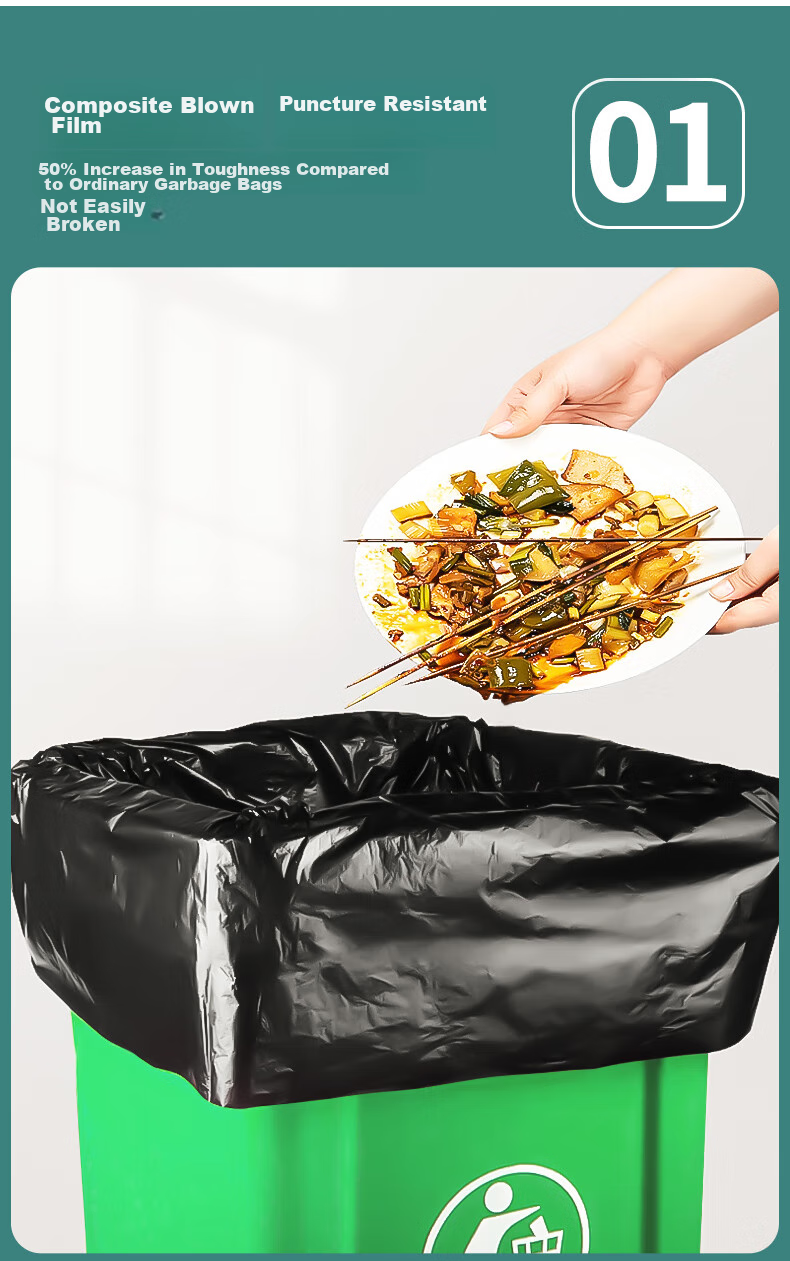 Mandelai Thickened Garbage Bags, Flat Top, 60*80cm, Double-Sided 3 Mil Thickness, 50 Count, Medium to Large Size Plastic Bags for Trash Can, Black 4