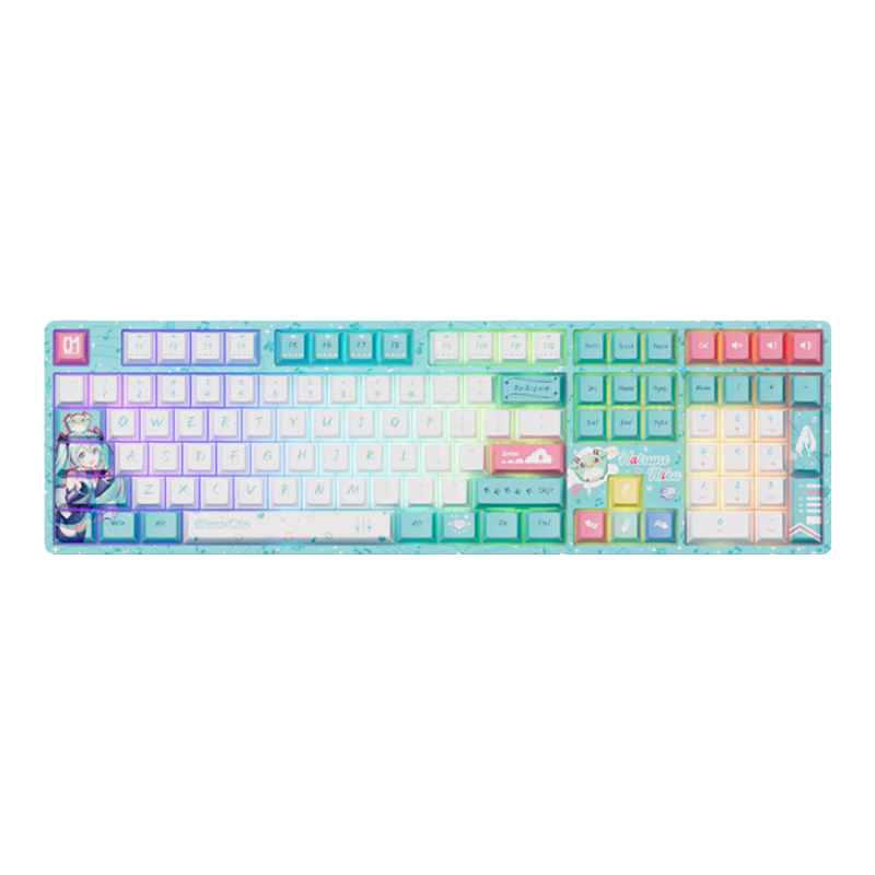 AKKO, Hatsune Miku Anime IP Collaboration Esports Gaming Keyboard, 108-Key Customizable Three-Mode Mechanical Keyboard, Full Hot-Swappable Keyboard, Piano Switches - Green Model 1
