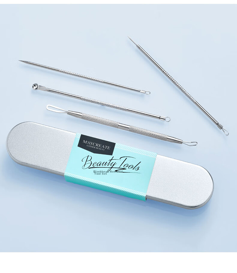Jianmeichuangyan Double-Ended Stainless Steel Blackhead Extractor Set, 7-Piece Kit, Acne Removal Tool, Pimple Popper, Comedone Remover, Cell Extractor 8