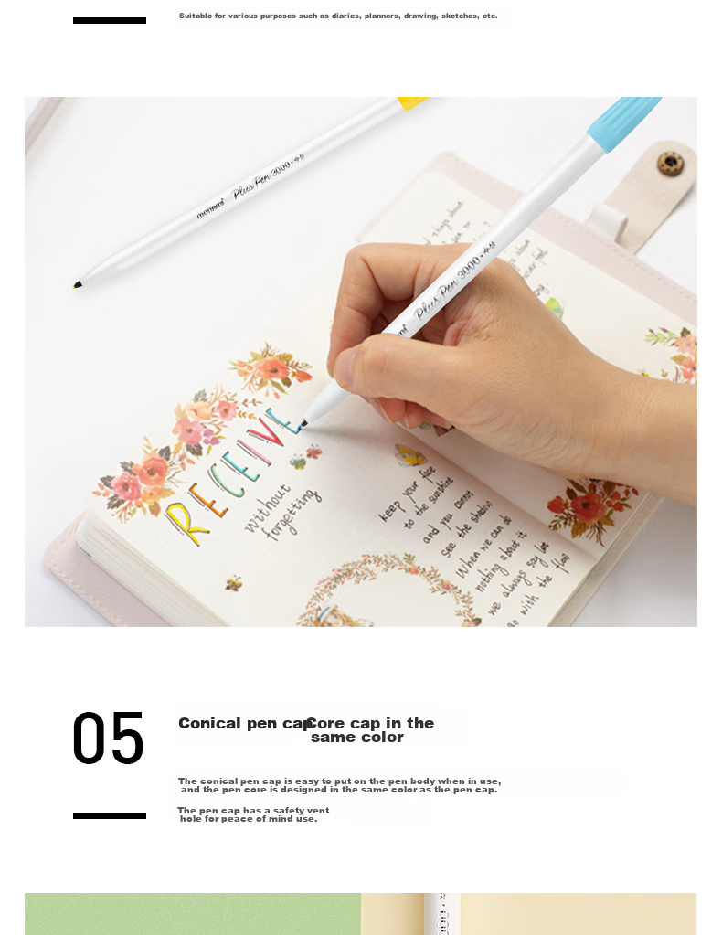 Monami New P3000 Fiber Pen, Water-Based Pen, Colorful Gel Pen Set, Watercolor Pen, Outline Pen, Journaling Pen, Soft 12 Colors 04009Z12-S Watercolor Pe 7