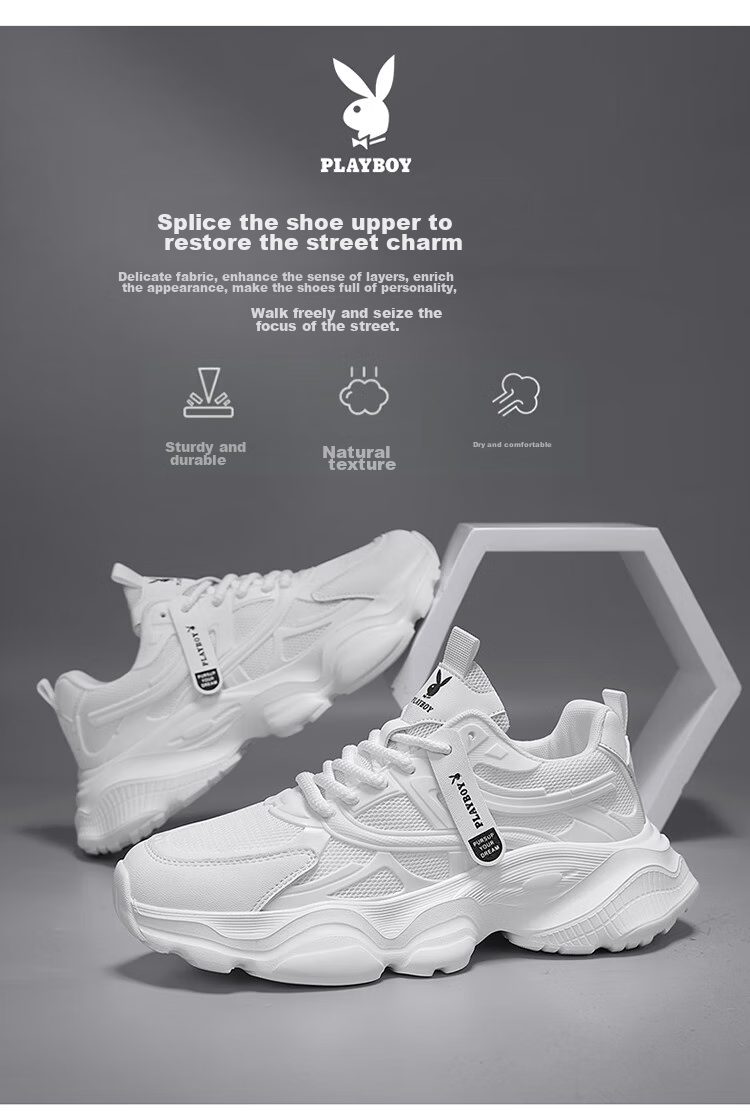 PLAYBOY Dad Shoes for Men, 2026 Autumn And Winter Footwear, Casual Shoes for Men, Thick-Soled Height-Increasing Mesh Trendy Sneakers, Beige, Size 41 5