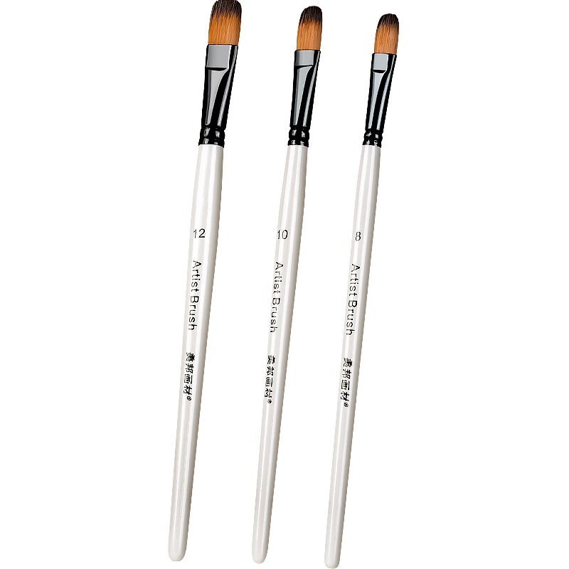 Meibang Qifu Nylon Paint Brush Set 3pcs Acrylic Gouache Watercolor Oil Painting Brushes Art Student Outline Detailing Hand-painted Long Handle Color Brushes Flat Round #81012