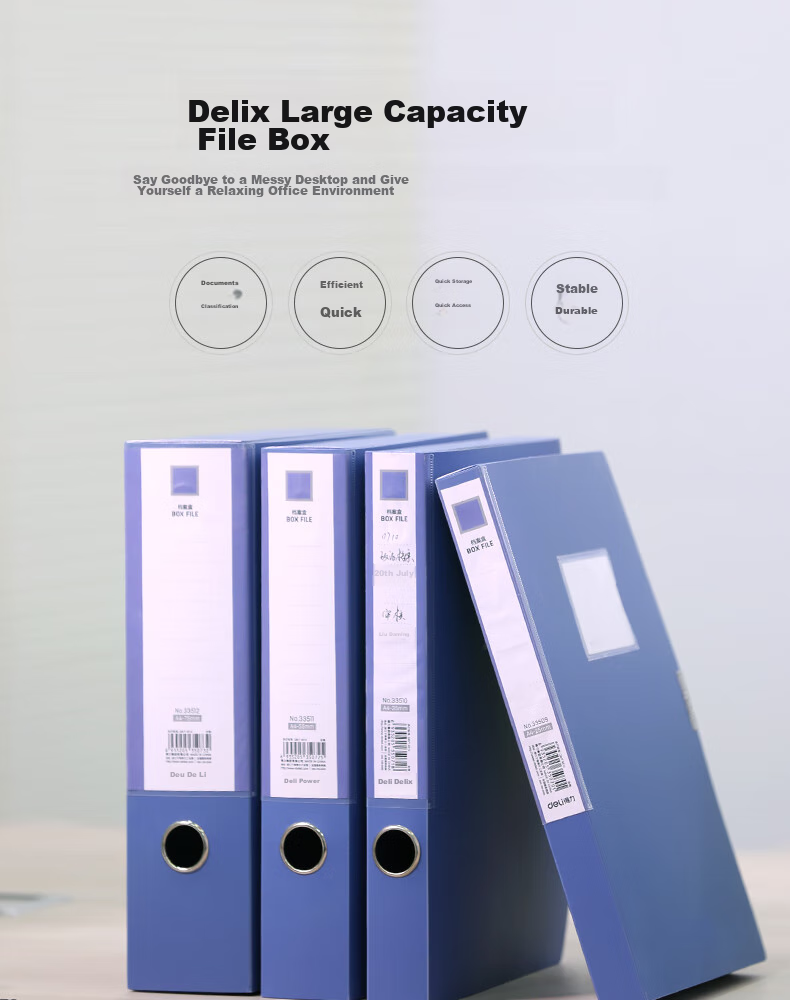 Deli 55mm Single A4 Plastic File Box with Velcro Closure, Document Storage Box for Finance And Accounting, Office Supplies, 33511 Blue 1