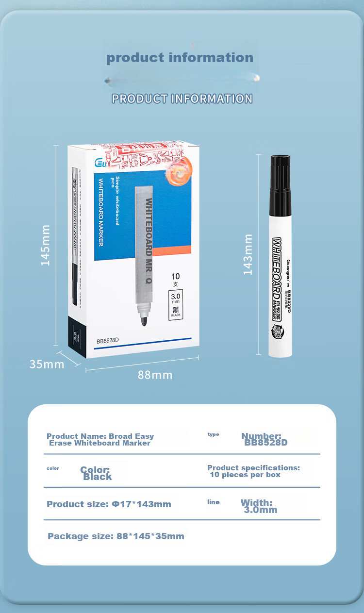 GuangBo Erasable Whiteboard Markers, Black, Thick Tip, Single-Tip Office Teaching Meeting Pens, Easy-To Oil-Based Pens, Office Supplies Stationery, 10 Pcs/box, BB8528D 11