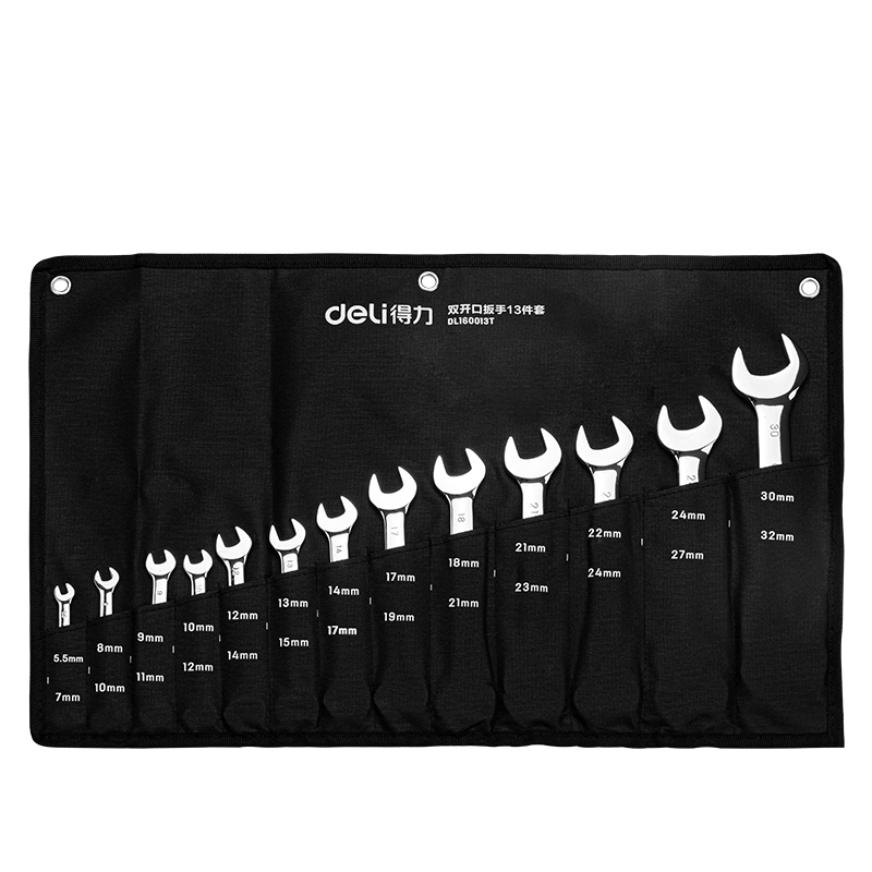 Deli Mirror-Finish Double Open-End Wrench Set, Double Flat Head Wrench, 13-Piece Set, 5.5-32mm, DL160013T