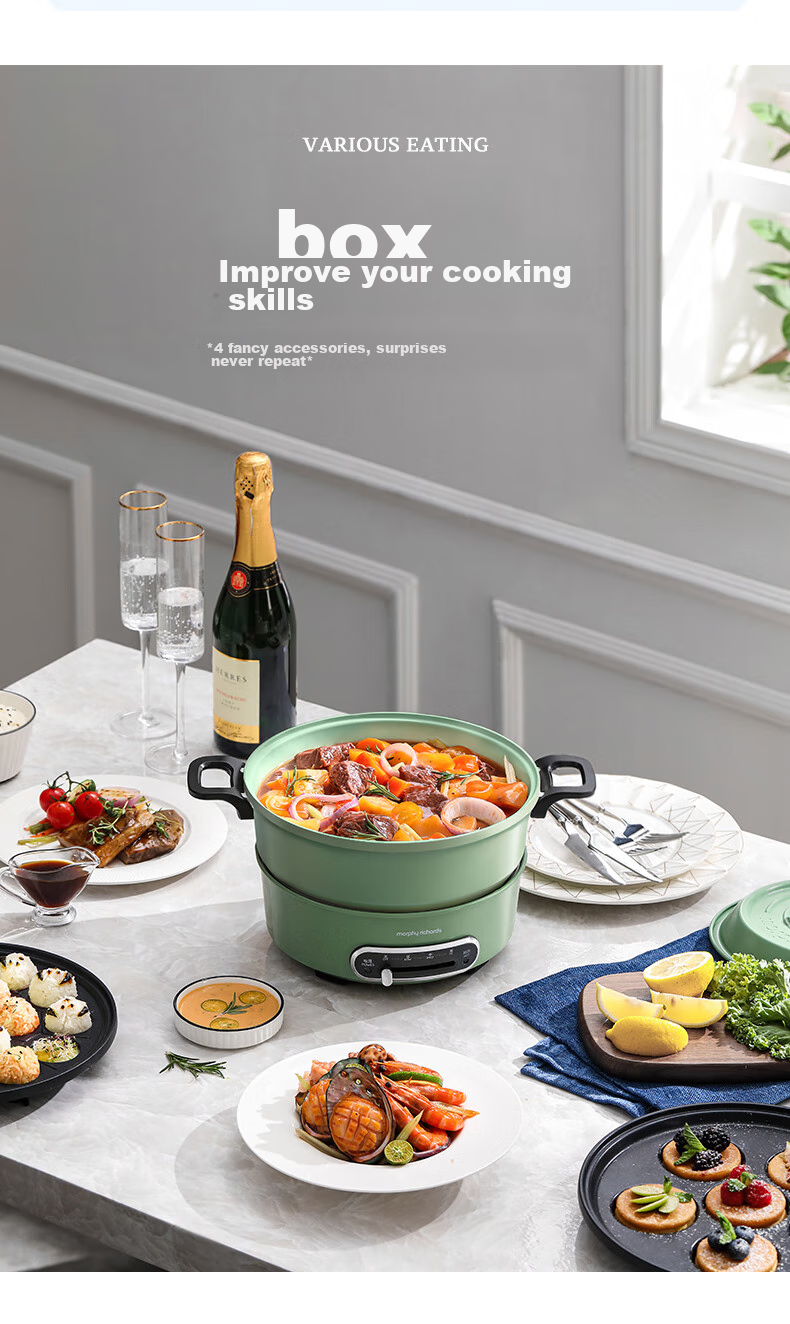 Morphyrichards Electric Hot Pot, Multifunctional Cooking Pot, Original Accessories, MR1072 Dual-Sided Pot, MR9087 Dedicated 4